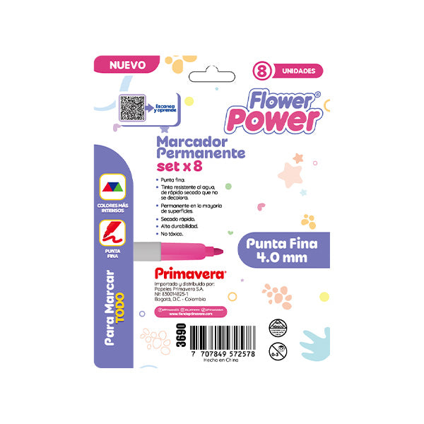Marcador permanente flower power 8 unidades