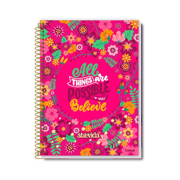 Cuaderno universitario resorte tapa dura 80 hojas Atrevida Credeal.