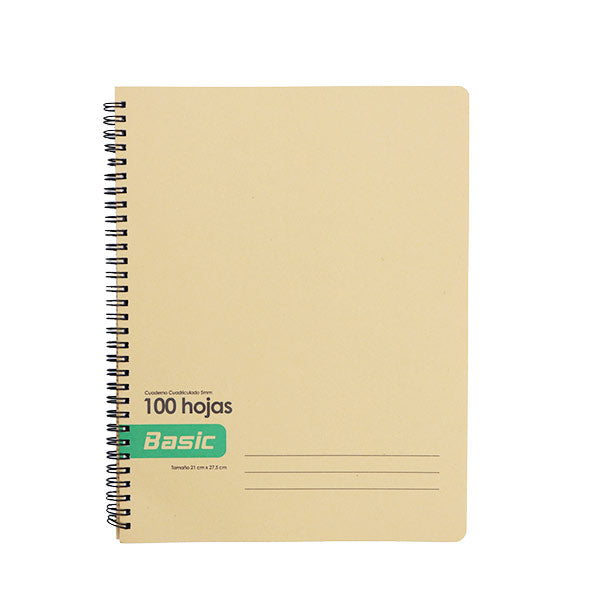Cuaderno Kraft cuadriculado 5mm resorte 100 hojas 21x27.5cm Basic.