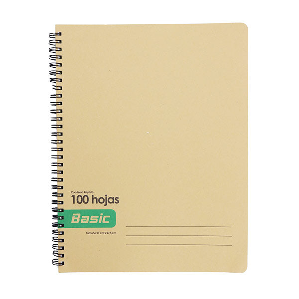Cuaderno Kraft rayado resorte 100 hojas 21x27.5cm Basic.