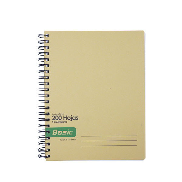 Cuaderno Kraft rayado resorte 200 hojas 3 separadores 21x27.5cm Basic.