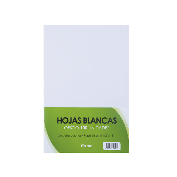 Hojas blancas sin perforaciones 8.5x13" 100u Basic.