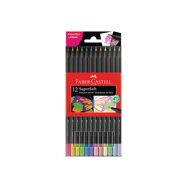 Lápices de color Super Soft 12u Neón Faber Castell.