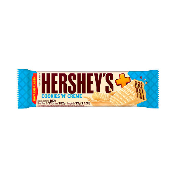 Wafer Hershey cubierto chocolate blanco 102 gramos.