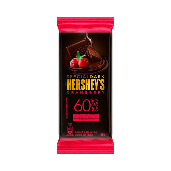 Chocolate Hershey 60% cacau special dark cranberry 85 gramos.