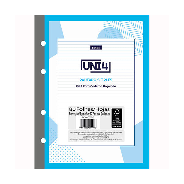 Hojas rayadas 56 gramos 80 hojas Foroni.