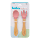 Set cubiertos de silicona y bambú rosa Buba