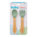 Set cubiertos de silicona y bambú verde Buba