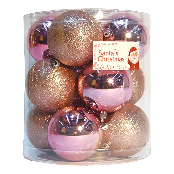 Caja esferas 12 pcs rosada