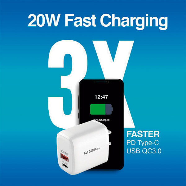 Cargador dual tipo C y USB 20W AC-0115WT Argom