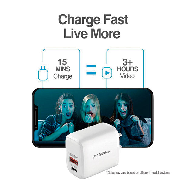 Cargador dual tipo C y USB 20W AC-0115WT Argom