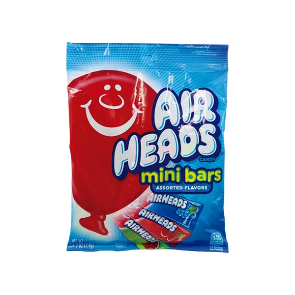 Confite mini barras surtidas Airheads 119 gramos.